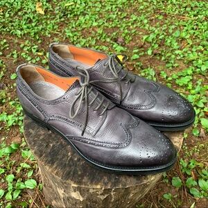Santoni Brogue charcoal leather wingtip shoes 10